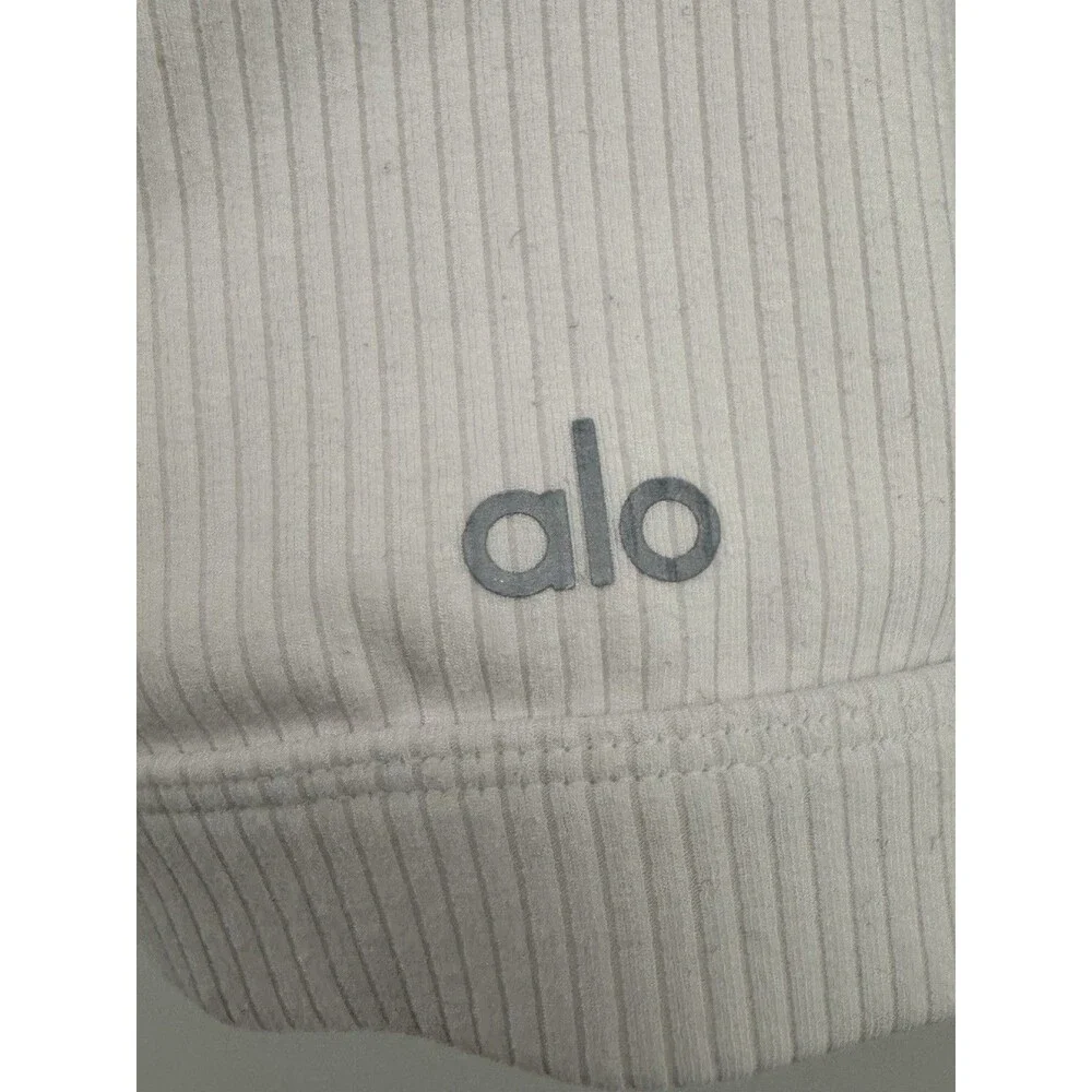 Alo Yoga Wellness Bra Navy White Ribbed Scoop Neck Sports Bra Size M